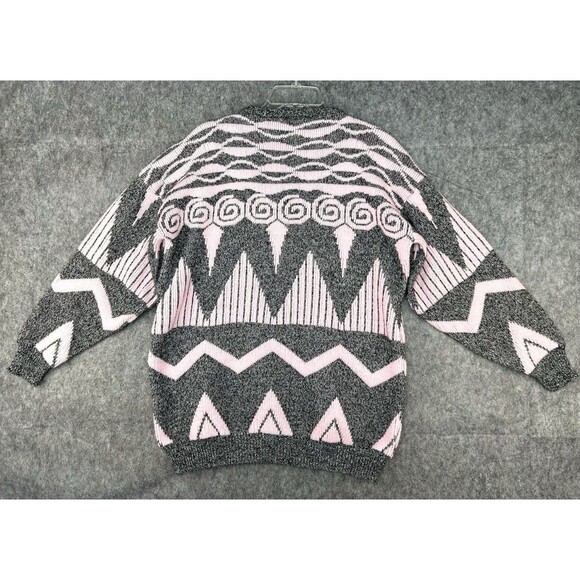 VTG 80s Adele Knit Sweater Retro Geometric Artsy Abstract Pink Gray Made In USA - Picture 3 of 8
